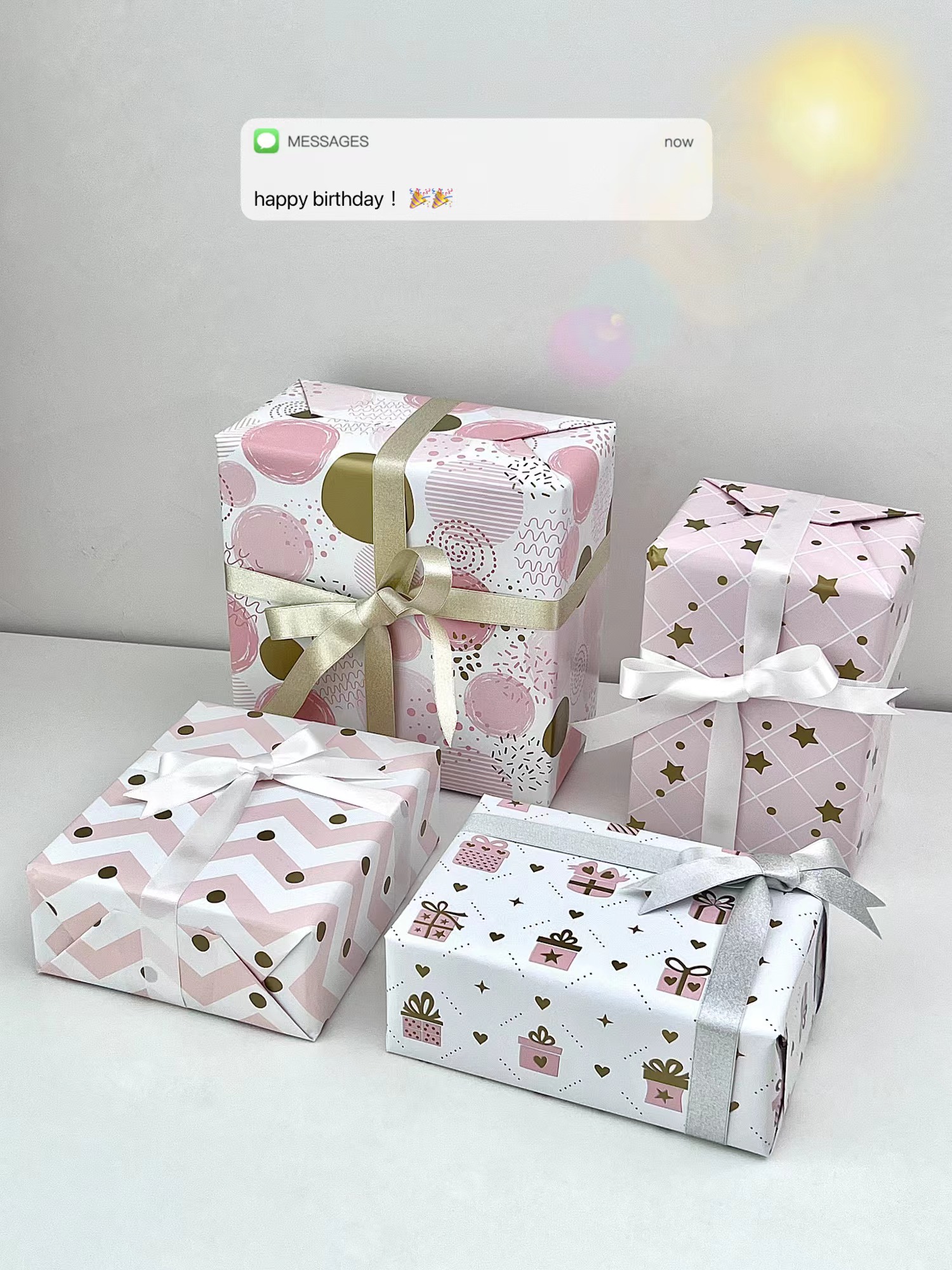 情人节粉色星星礼物包装纸送女生节日礼品纸手工素材纸礼盒打包纸