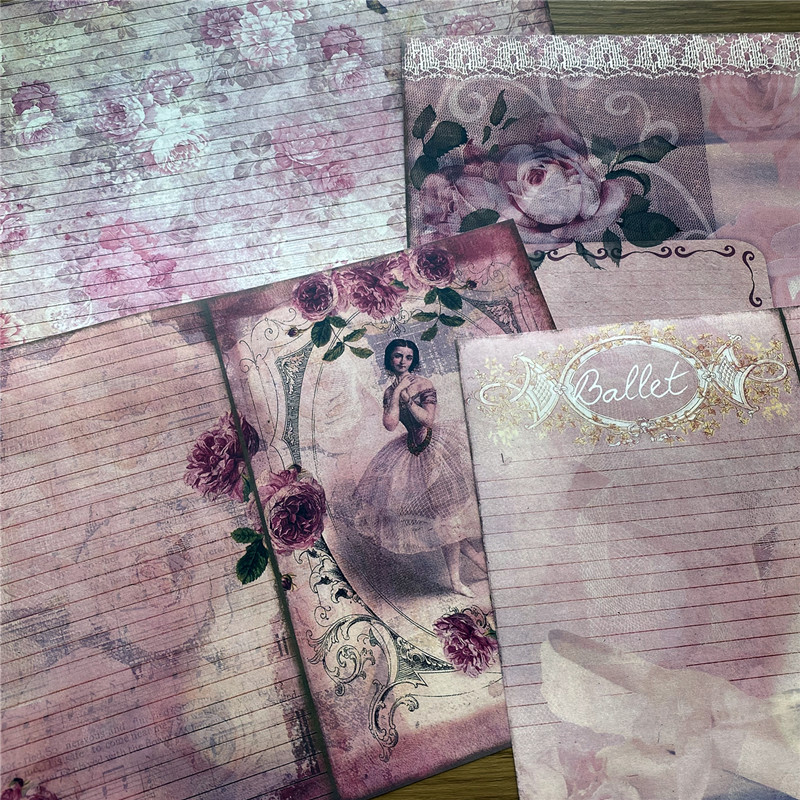 junk journal粉色复古芭蕾舞少女背景纸手帐内页拼贴装饰摆拍素材