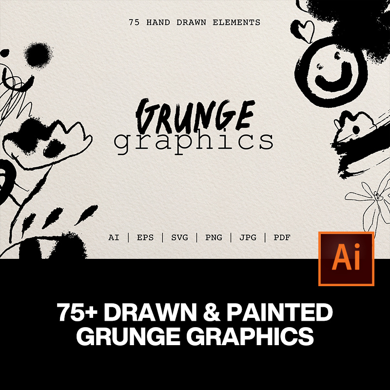78款复古潮流手绘喷漆毛笔涂鸦垃圾摇滚标记符号插画矢量设计素材