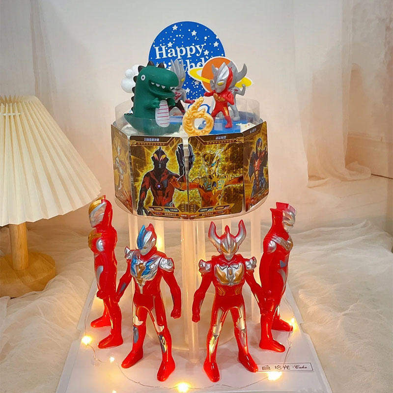 儿童生日蛋糕装饰超人打怪兽恐龙摆件网红卡片男孩周岁甜品台插件