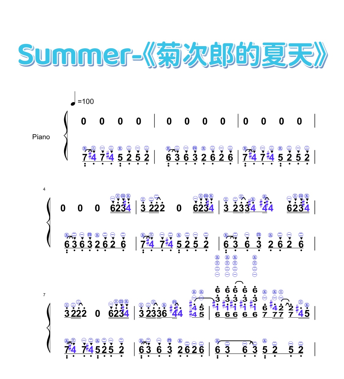 《菊次郎的夏天》Summer钢琴谱曲谱齐全简谱独奏版