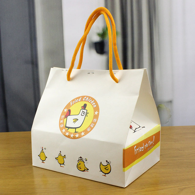 小黄鸡韩式炸鸡盒子分隔格防油食品外送打包盒大号V双拼手提袋包
