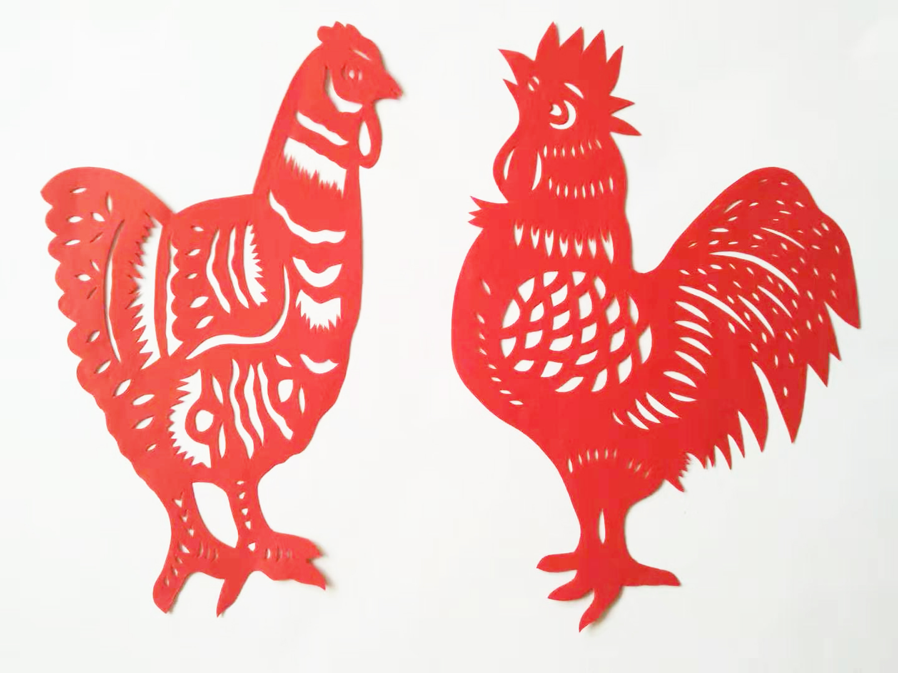 鸡 公鸡 母鸡 剪纸 窗花玻璃墙贴画 纯手工 双面红宣纸  礼品 鸡