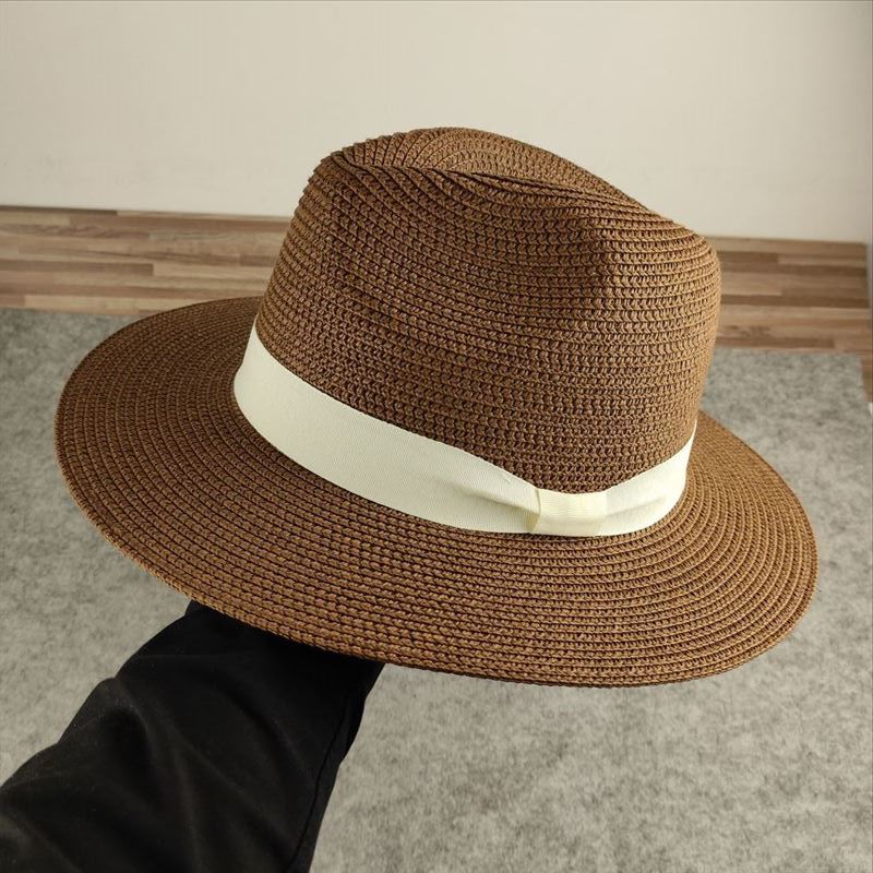 特大头围草帽英伦范巴拿马帽子夏天出游海边沙滩太阳帽可折叠男帽