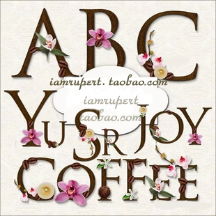 高清字母素材 鲜花花朵咖啡木质艺术英文字母png图片 设计素材Y7