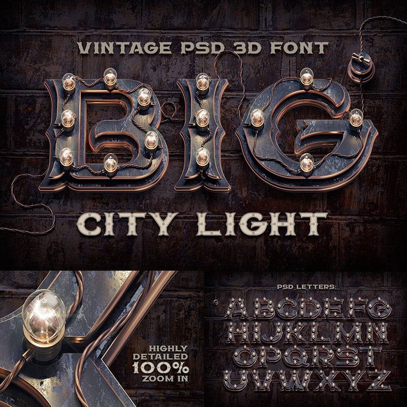 复古蒸汽时代风格英文字母PSD+PNG免扣图片ps创意设计素材