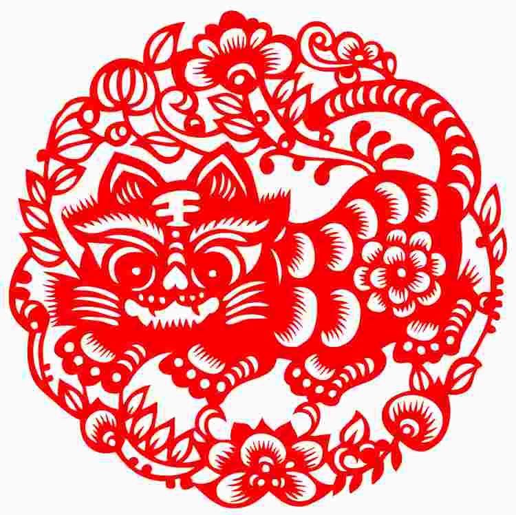 FP03老虎剪纸窗花中国特色手工艺品剪纸画装饰画玻璃贴生肖虎动物