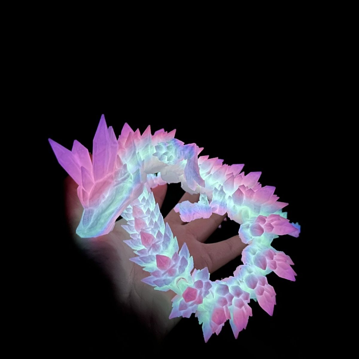 夜光水晶龙3D打印宝石龙彩虹发亮关节可活动中国龙模型摆件可沉水