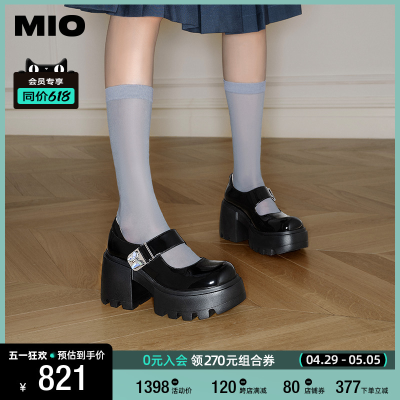 [吴谨言同款]MIO米奥2024春季超高跟单鞋蝴蝶搭扣浅口玛丽珍鞋女