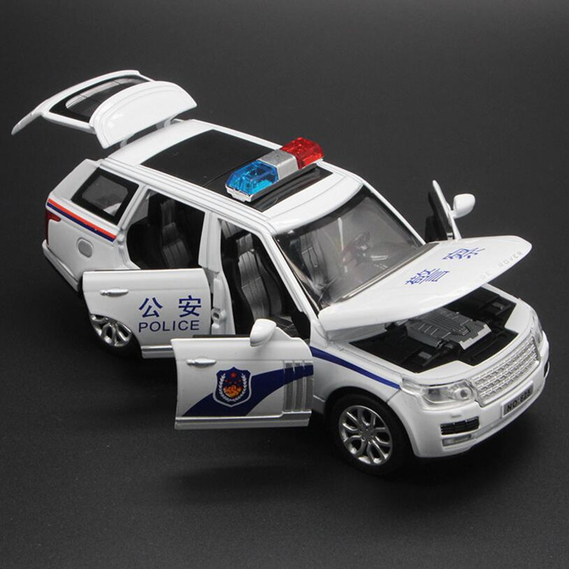 6开门合金警车金属路虎110小汽车模型儿童玩具公安警察玩具车回力