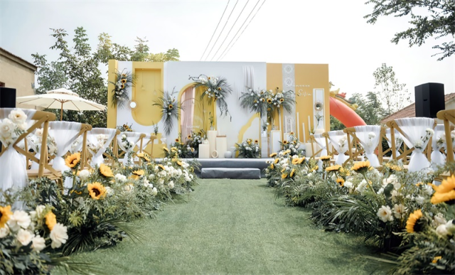 农村白绿白黄橙庭院泰式婚礼布置图片PSD制作图户外庭院婚礼