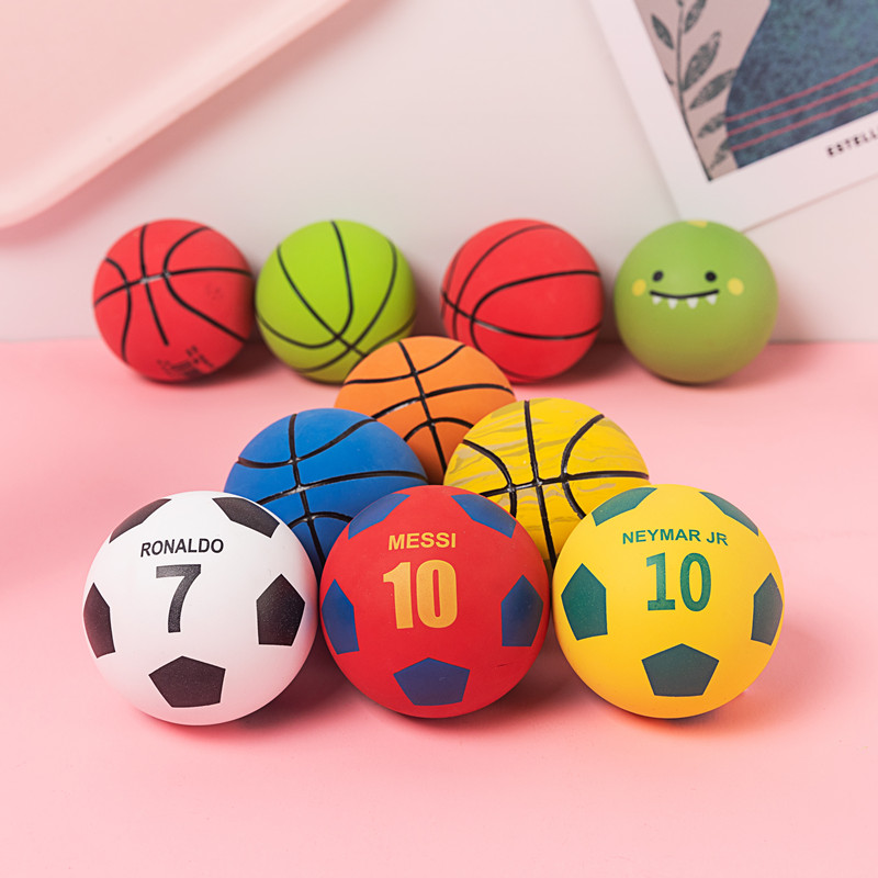 6cm迷你彩色橡胶小篮球足球装饰摆件儿童玩具模型发泄弹力空心球