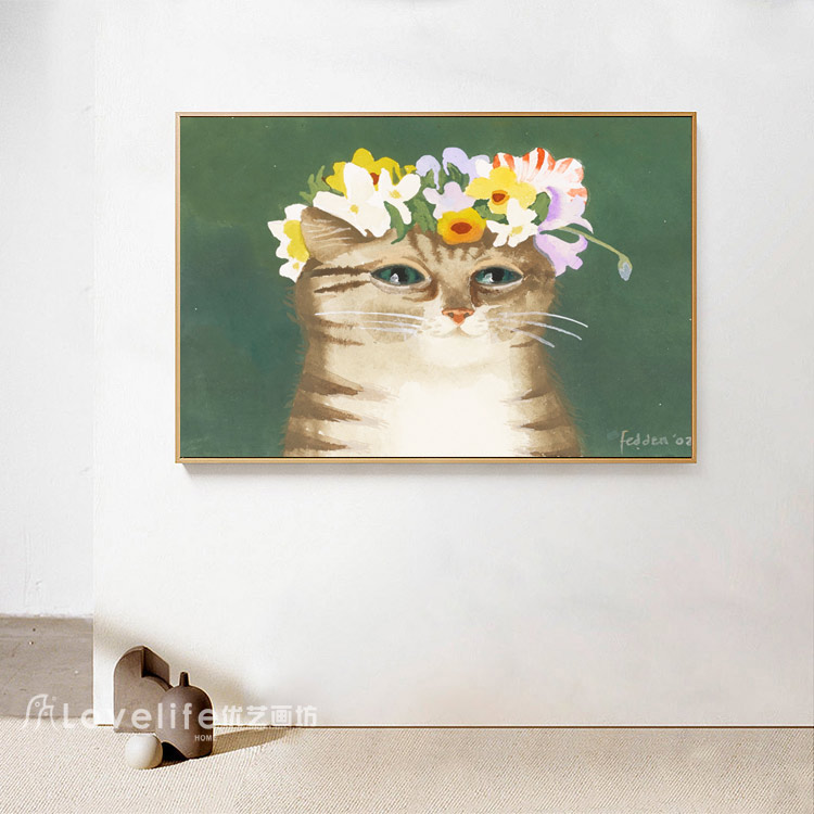 Mary-Fedden 猫咪 小众轻奢卡通装饰画现代简约餐厅卧室油画抽象