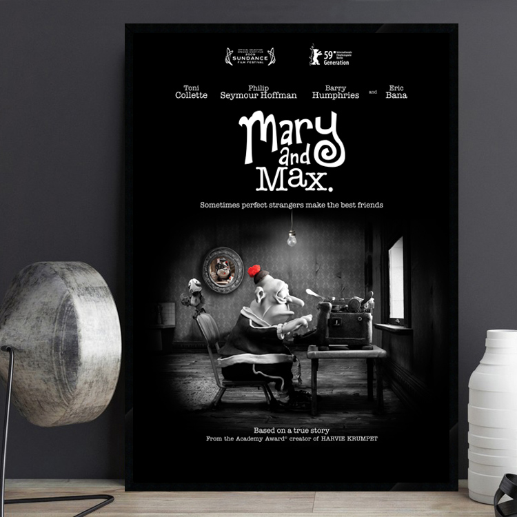 Mary and Max 玛丽和马克思 电影海报装饰画动画卡通儿童房床头挂