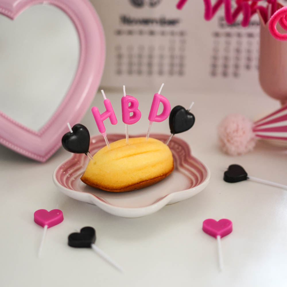 烘焙秘密 韩国黑粉色hbd生日蜡烛 blackpink黑粉爱心生日蛋糕蜡烛