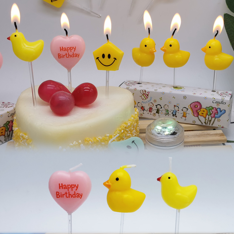 小黄鸭子鸡蜡烛动物粉色爱心字母生日蛋糕装饰HappyBirthday红黑