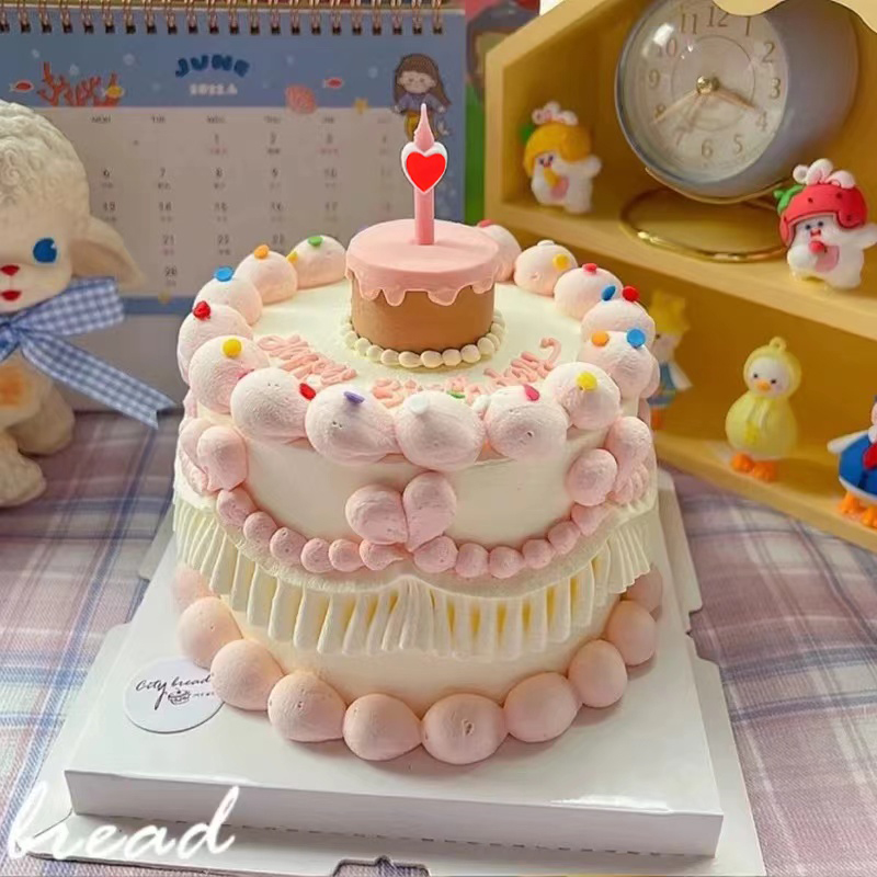 网红ins小仙女烘焙蛋糕装饰粉色爱心蜡烛插件生日派对甜品台摆件