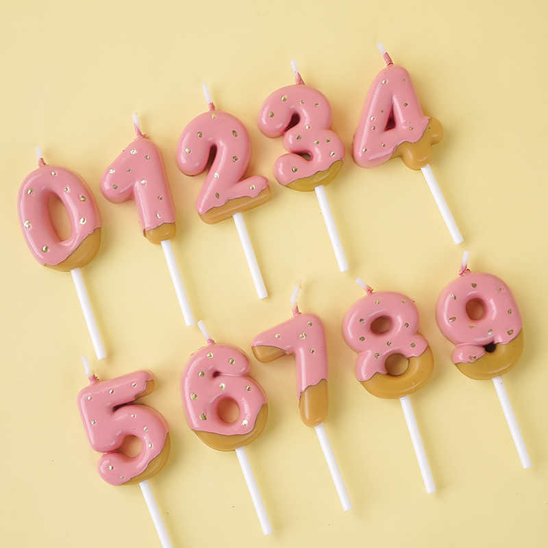 粉色巧克力淋面饼干造型0-9数字蜡烛插件卡通复古儿童生日蛋糕