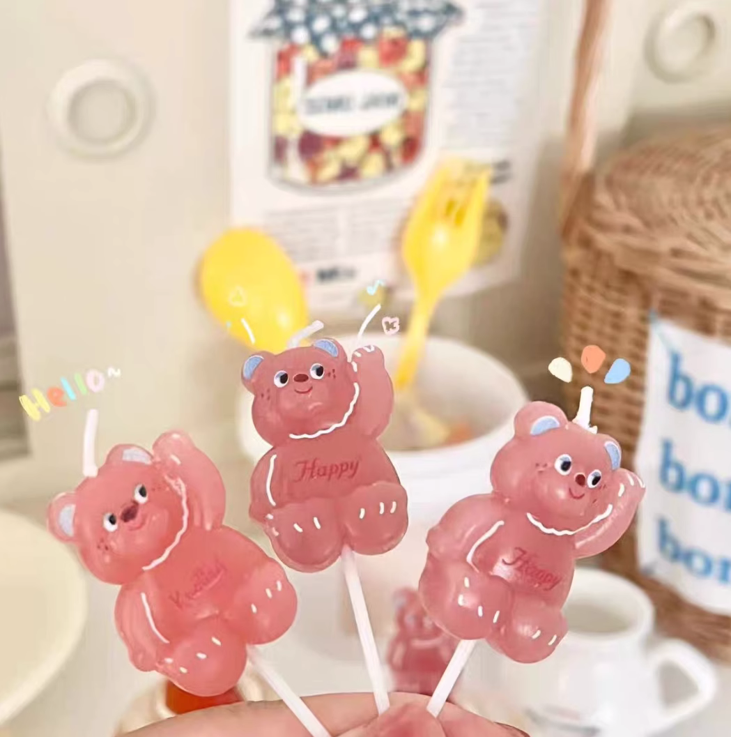 韩式 ins卡通小熊生日蛋糕蜡烛可爱粉色熊字母蜡烛甜品台装饰插件
