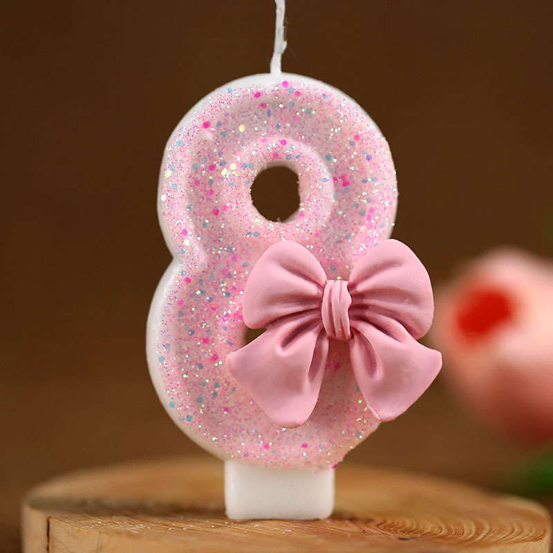 网红创意高级感可爱粉色蝴蝶结数字儿童生日蜡烛装饰蛋糕用氛围感
