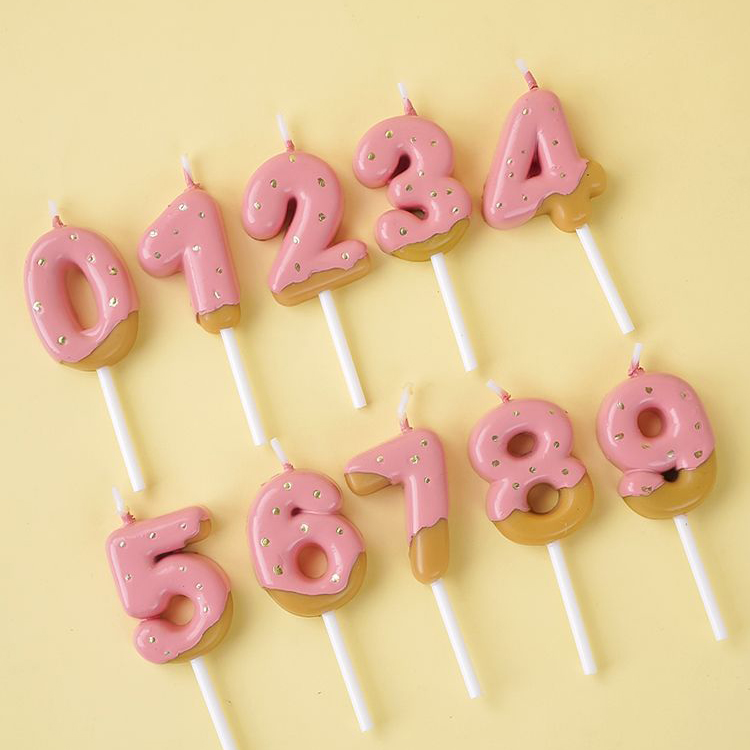 粉色巧克力淋面饼干造型数字蜡烛0-9插件卡通儿童生日蛋糕派对装