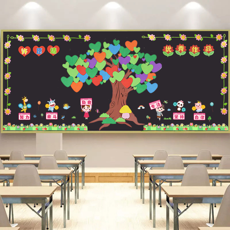 春季新学期黑板报装饰墙贴画开学教室布置班级文化中小学校幼儿园