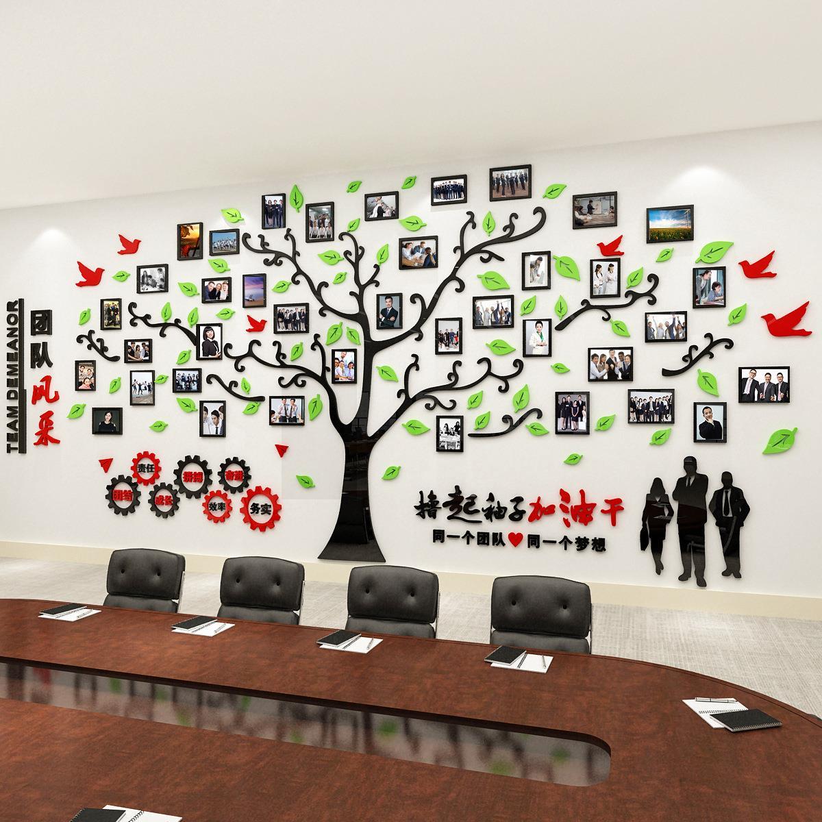 亚克力励志标语3d立体墙贴公司办公室员工照片自粘墙纸瓷砖贴门贴