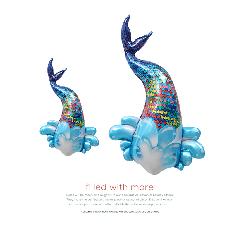 派对装饰布置拍照道具玩具汽球海洋五彩斑斓鱼尾巴卡通铝膜大气球