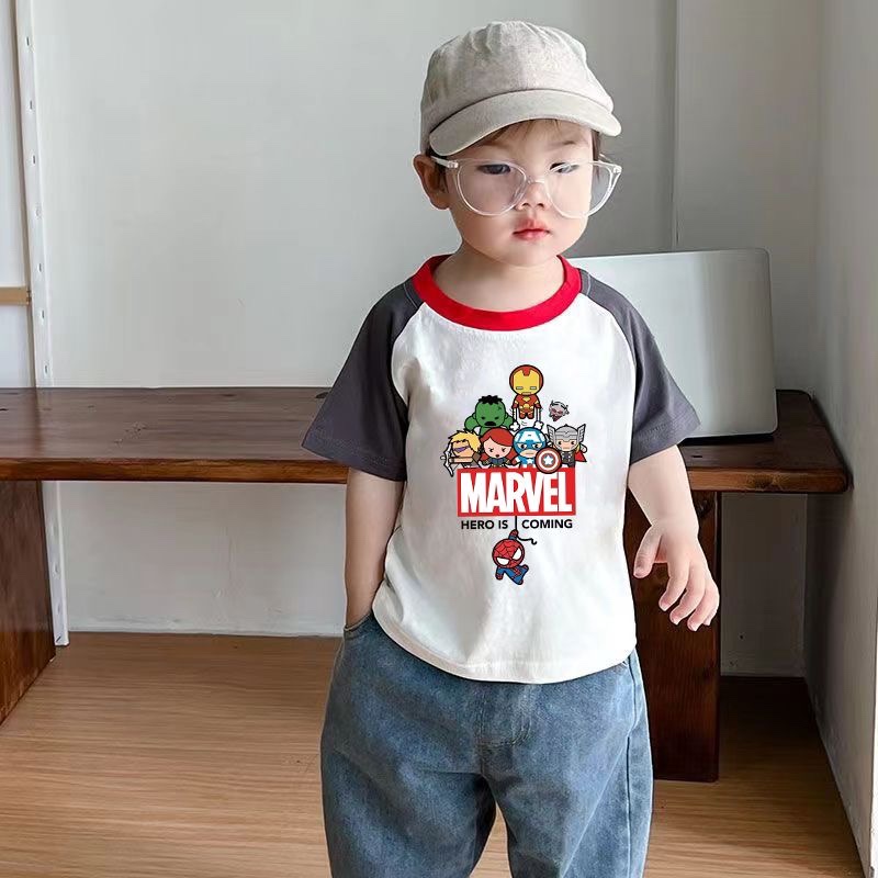 韩夏季男童卡通复仇者联盟短袖中小童动漫帅气插肩袖T恤宝宝上衣