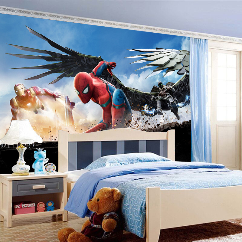 3d立体卡通动漫超人蜘蛛侠壁纸儿童房卧室男孩背景墙纸墙布5d壁画