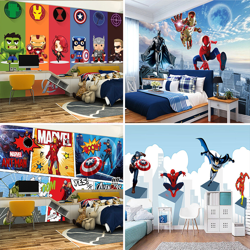 动漫卡通儿童房背景墙纸孩卧室蜘蛛侠墙布3d立体超人游乐园壁纸