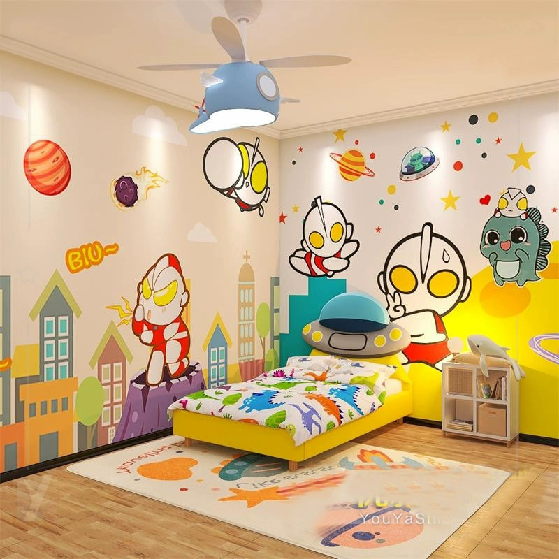 卡通动漫奥特曼壁纸超人墙布儿童房主题壁布男孩卧室床头背景墙纸