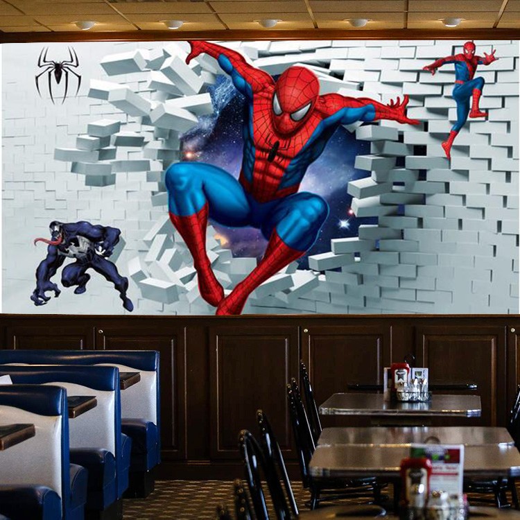 男孩卧室背景动漫墙壁纸3d卡通蜘蛛侠墙纸立体超人壁画儿童房墙布