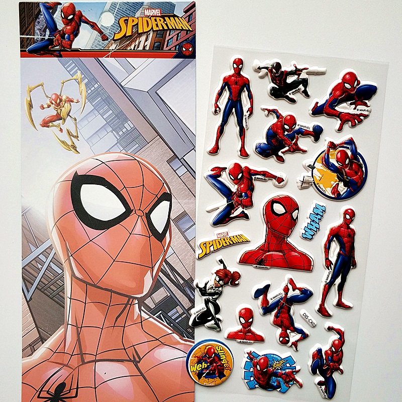 闪乐蜘蛛侠儿童贴纸套装漫威卡通动漫人物3D立体泡泡贴超人粘贴画