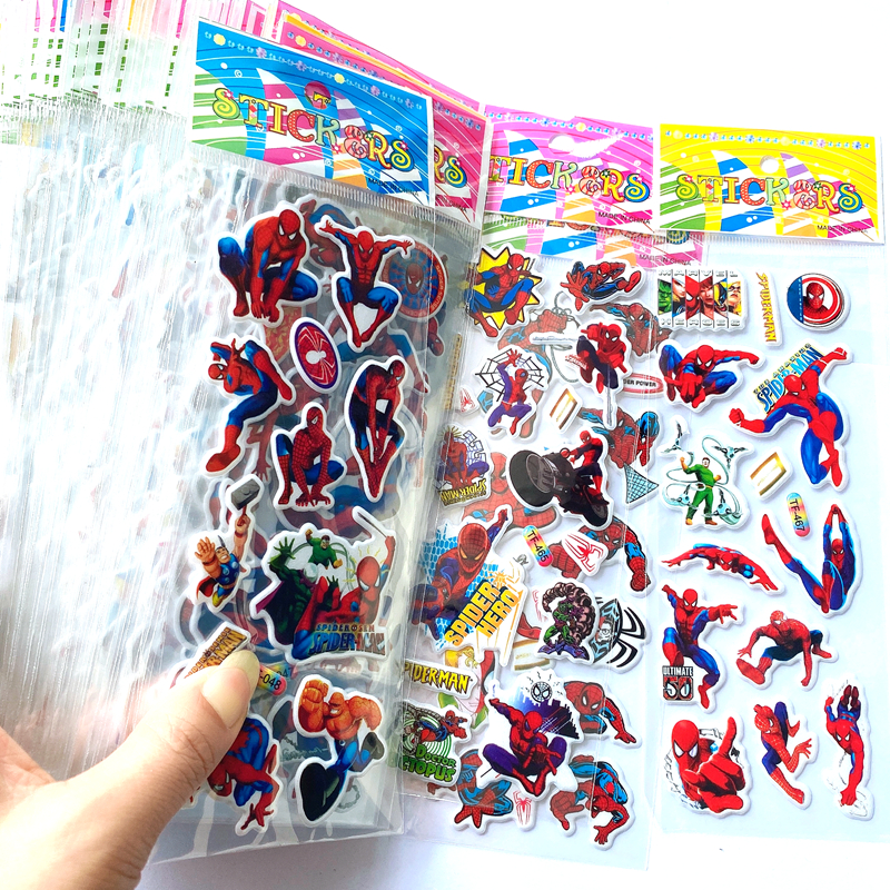 蜘蛛侠儿童贴纸卡通动漫人物贴画幼儿园男孩超人奖励3D立体泡泡贴