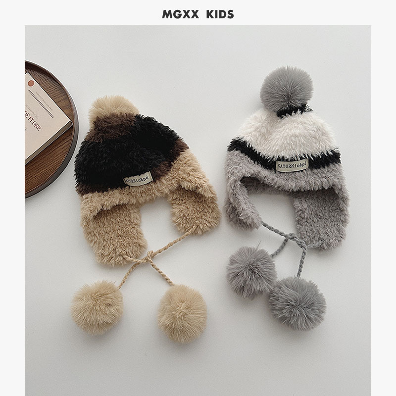 儿童冬季保暖护耳帽宝宝韩版毛球毛线帽男童女童防风毛绒套头帽子