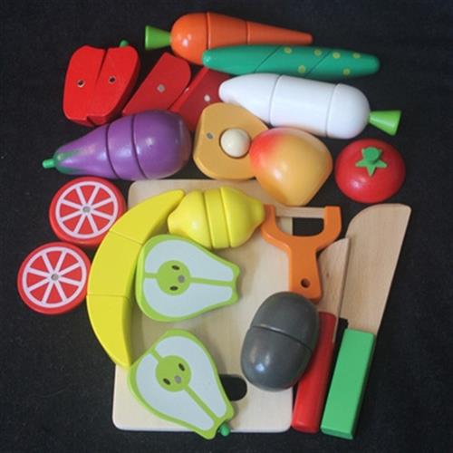 高档磁性蔬菜水果木头切切看过家家玩具男孩女宝宝1-2-3-6岁早教