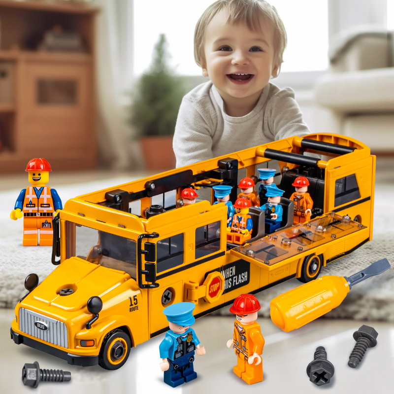儿童校车宝宝公交车双层巴士益智玩具2可开门男孩公共小汽车模型1