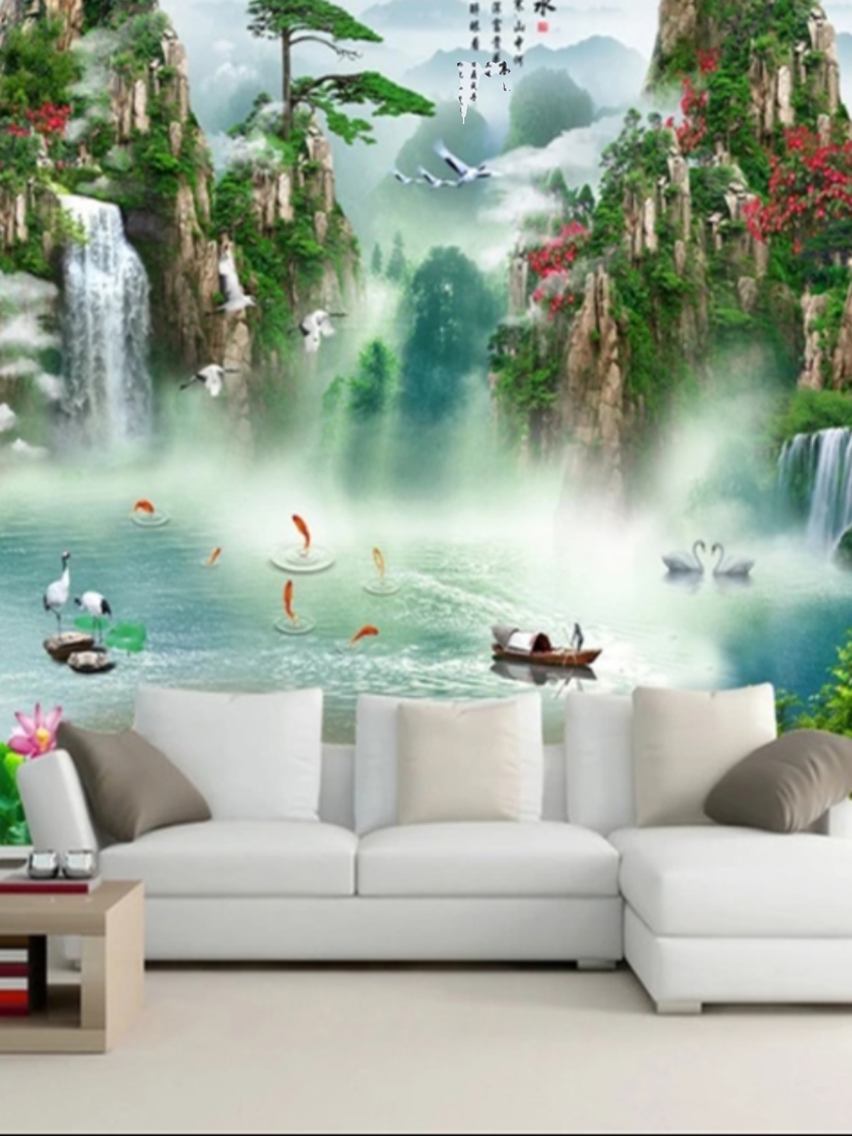 新中式电视沙发背景墙壁纸8d立体现代简约客厅壁画影视风景画墙布
