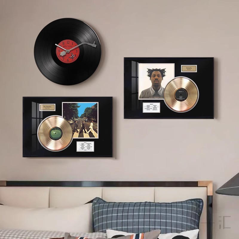 欧美黑胶唱片挂画音乐餐厅CD专辑海报装饰画客厅高级感电表箱壁画