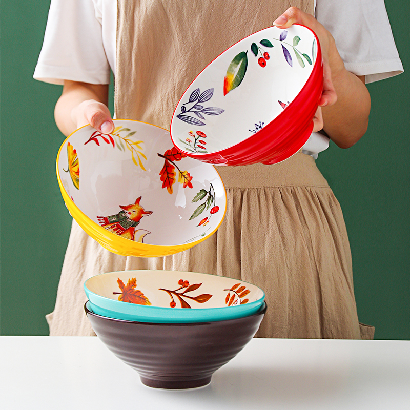 大碗吃面碗家用日式可爱7寸汤碗大号陶瓷不烫手斗笠碗拉面碗面条
