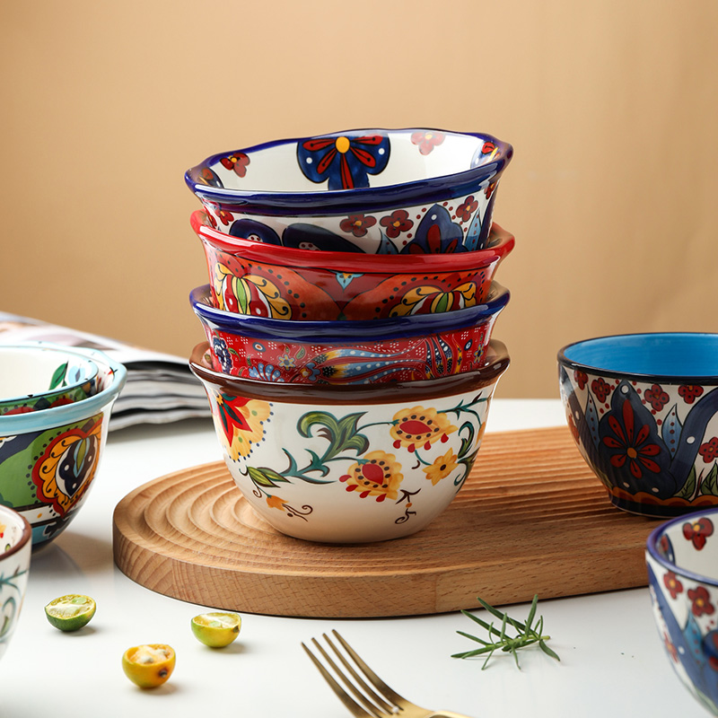 舍里波西米亚饭碗家用创意个性陶瓷碗高颜值可爱吃饭面条碗高脚碗