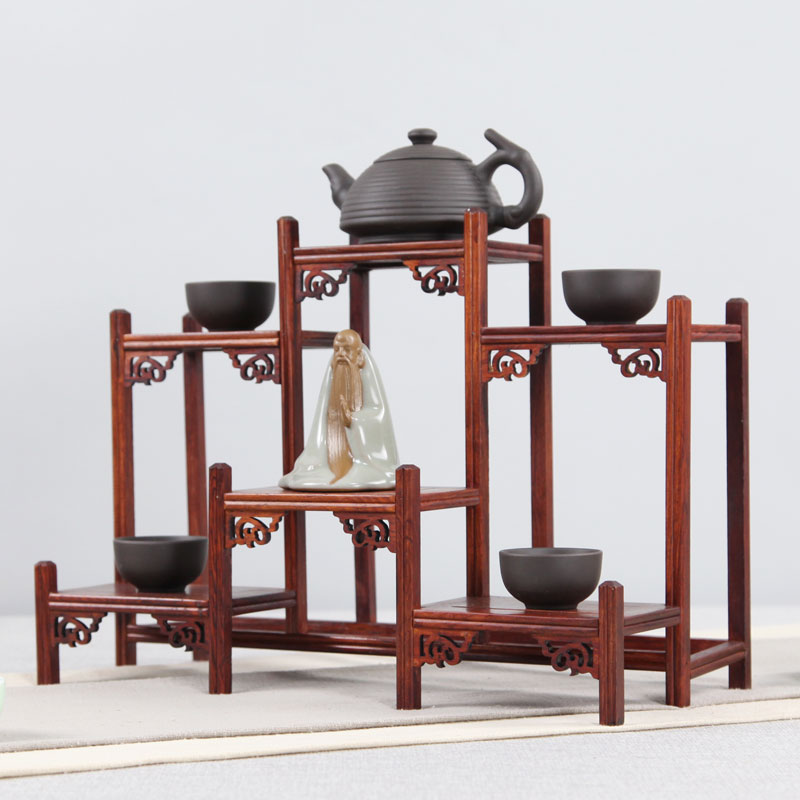 红木中式茶壶架红酸枝小博古架实木质多宝阁茶叶架子置物架展示架