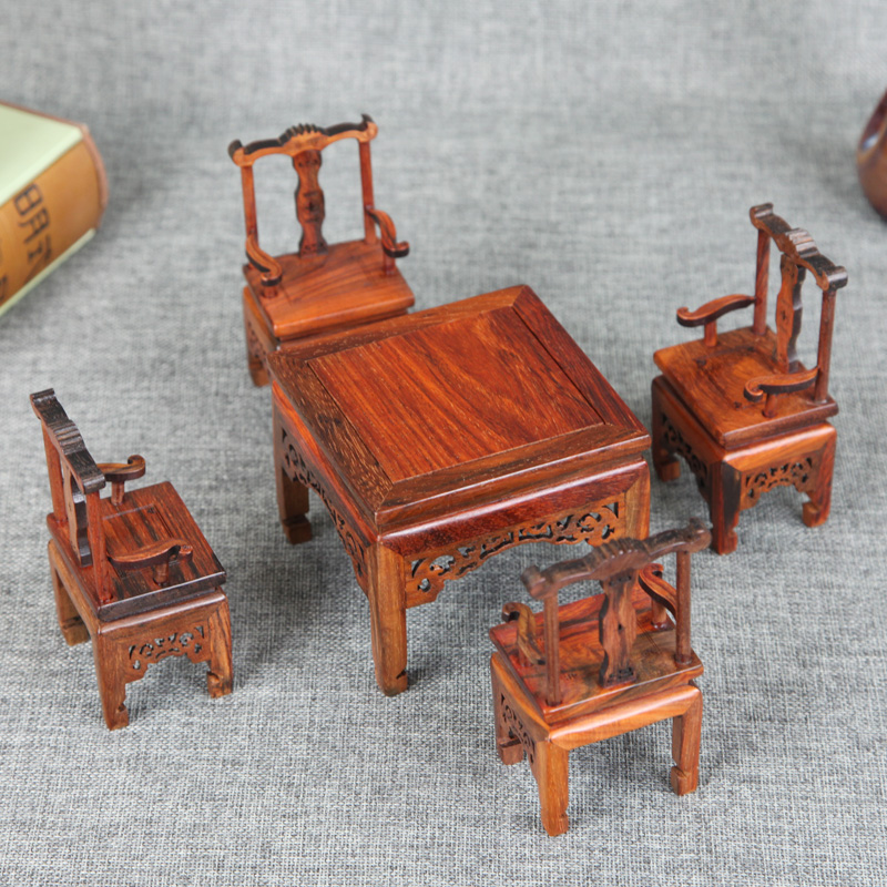 红木雕刻工艺品摆件明清微缩家具模型红酸枝八仙桌官帽椅圈椅微型