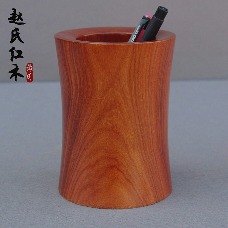 红木笔筒工艺品摆件木雕刻笔筒实木紫檀红酸枝黑檀木质荷花笔筒