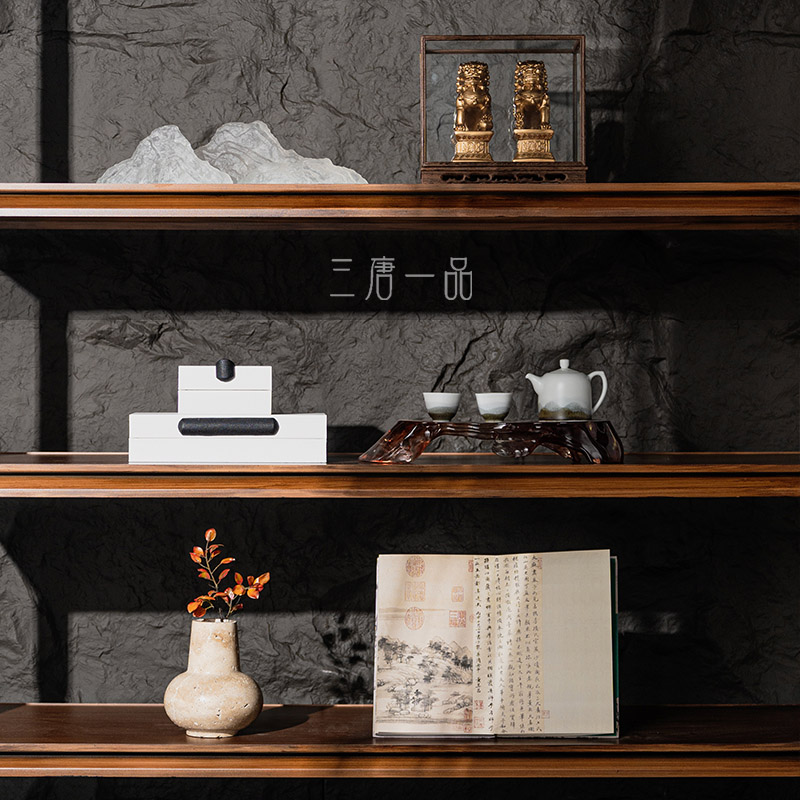 新中式样板间书房茶室展示柜软装组合摆件设计师酒店陈列室装饰品