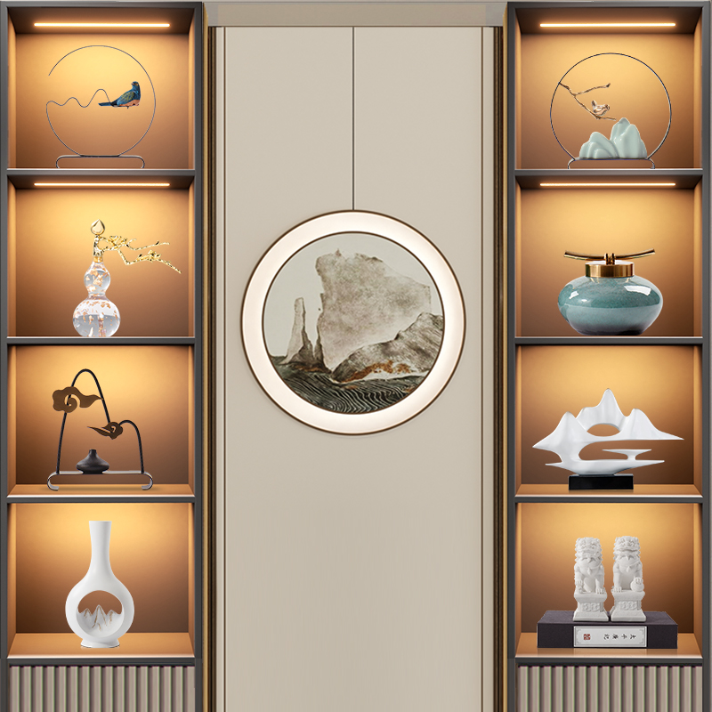 新中式玄关展示柜茶室茶柜博古架装饰品禅意宋式客厅酒柜摆件高端