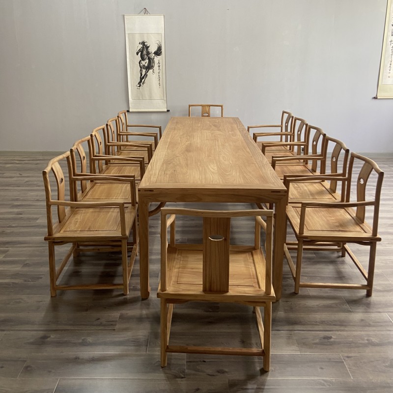 新中式茶桌实木会议桌老榆木泡茶桌茶室现代桌禅意功夫茶桌椅家用
