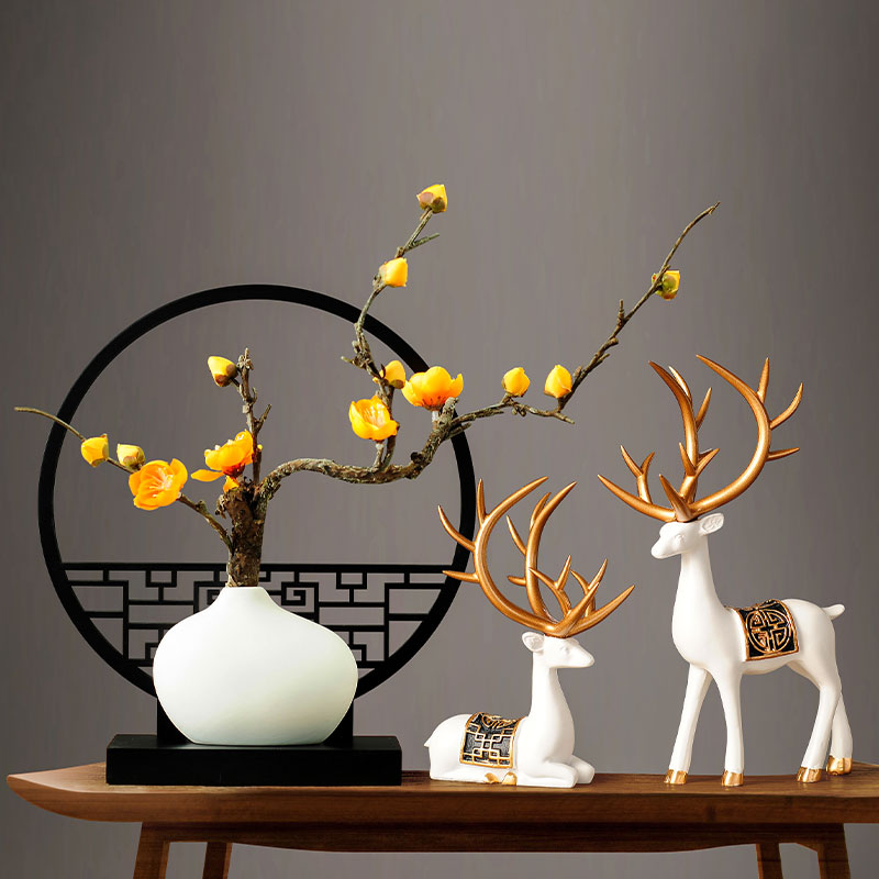 新中式鹿摆件禅意花瓶创意家居装饰品现代茶室房间布置电视柜酒柜