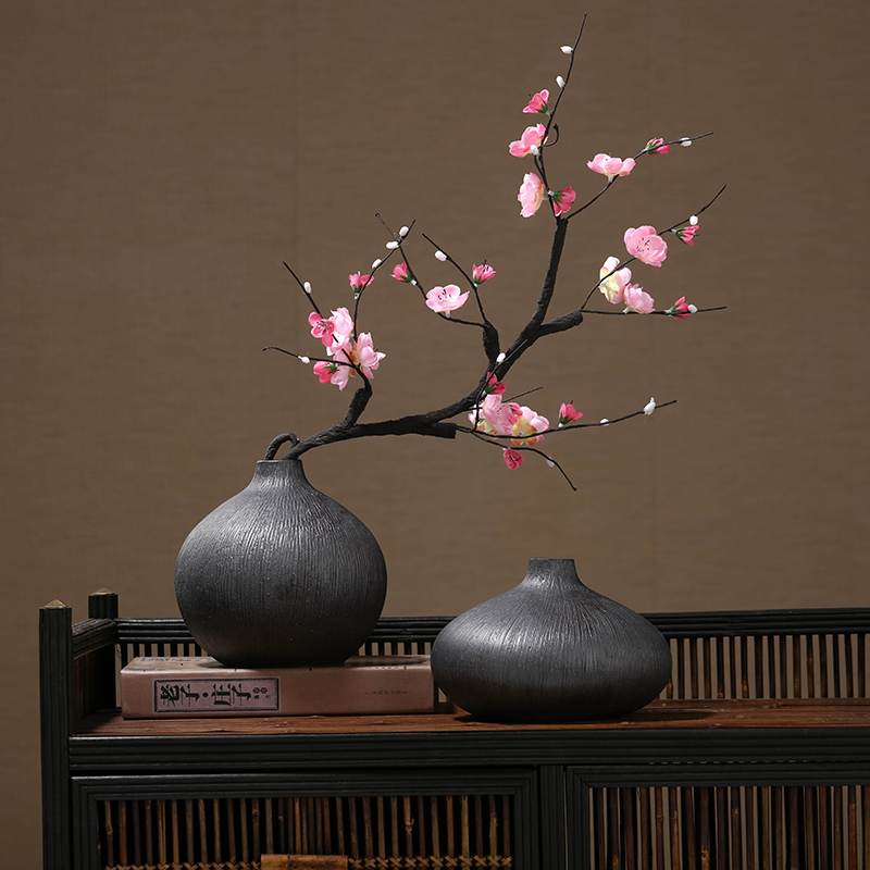 新中式禅意现代简约创意扁形陶瓷小花瓶茶室桌面客厅酒柜装饰摆件